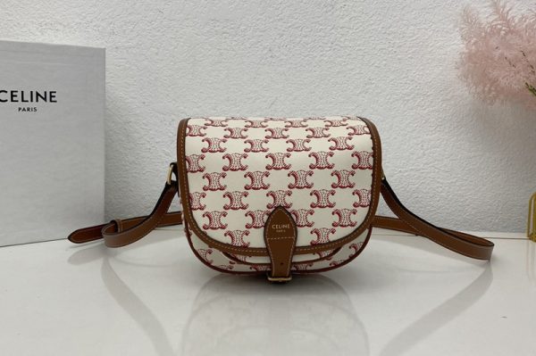 Replica Celine 191502 MEDIUM FOLCO BAG IN TRIOMPHE CANVAS AND CALFSKIN Red