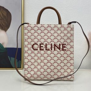 Replica Celine 191542 SMALL CABAS VERTICAL IN TRIOMPHE CANVAS AND CALFSKIN Red