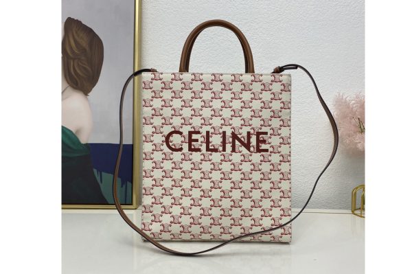 Replica Celine 191542 SMALL CABAS VERTICAL IN TRIOMPHE CANVAS AND CALFSKIN Red