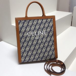 Replica Celine SMALL VERTICAL CABAS CELINE bag IN NAVY/TAN MAILLON TRIOMPHE JACQUARD AND CALFSKIN