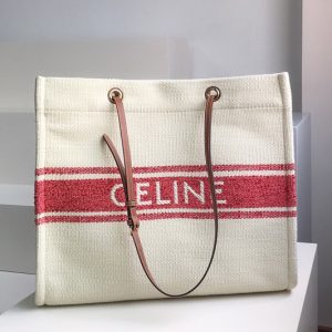 Replica Celine 192172 Squared cabas celine in plein soleil textile and calfskin Tan/Red