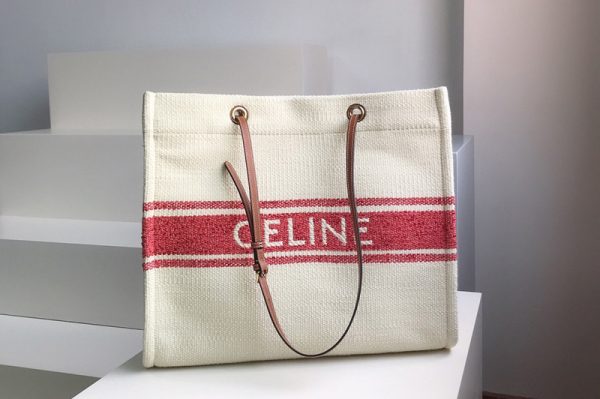 Replica Celine 192172 Squared cabas celine in plein soleil textile and calfskin Tan/Red