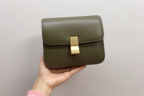 Replica Celine 192523 TEEN CLASSIC BAG IN Khaki Green BOX CALFSKIN