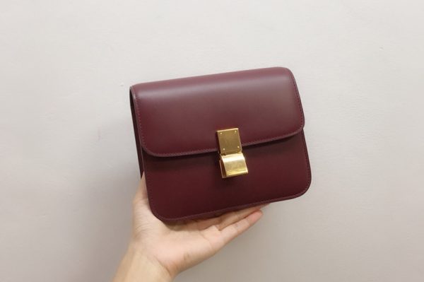 Replica Celine 192523 TEEN CLASSIC BAG IN Burgundy BOX CALFSKIN