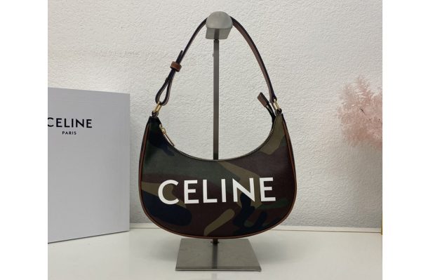 Replica Celine 193952 AVA BAG IN CANVAS WITH CAMOUFLAGE AND CELINE PRINT KHAKI