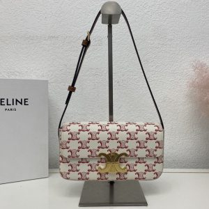 Replica Celine 194142 TRIOMPHE SHOULDER BAG IN TRIOMPHE CANVAS AND CALFSKIN Red