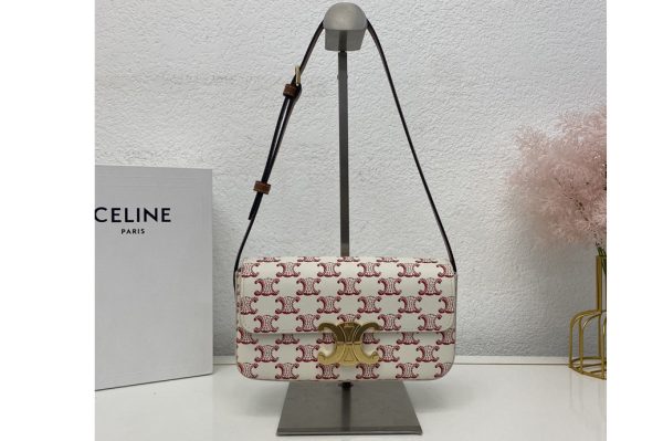 Replica Celine 194142 TRIOMPHE SHOULDER BAG IN TRIOMPHE CANVAS AND CALFSKIN Red