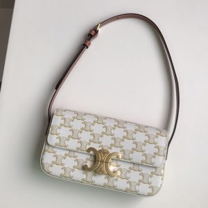 Replica Celine 194142 triomphe shoulder bag in Whtie triomphe canvas and calfksin