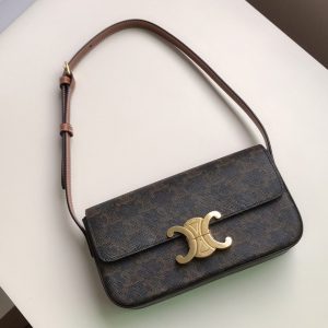 Replica Celine 194142 triomphe shoulder bag in triomphe canvas and tan calfksin