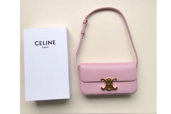 Replica Celine 194143 TRIOMPHE SHOULDER BAG IN FLAMINGO SHINY CALFSKIN