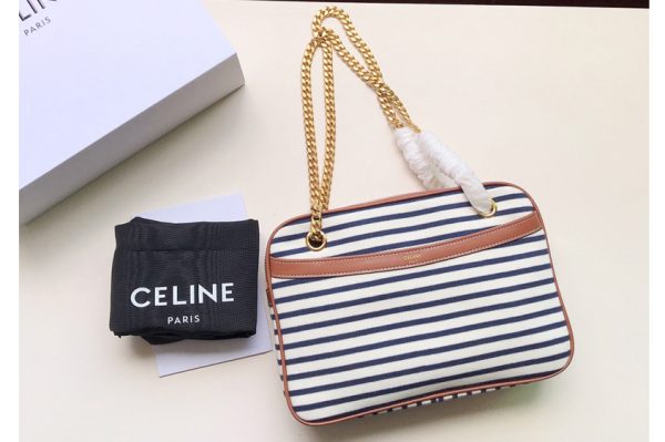 Replica Celine 195452 medium patapans bag in Navy/Tan Striped textile