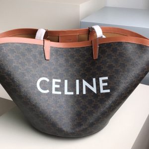 Replica Celine 196262 LARGE COUFFIN IN CANVAS AND CELINE PRINT on Brown triomphe canvas and calfskin