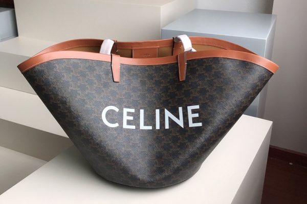 Replica Celine 196262 LARGE COUFFIN IN CANVAS AND CELINE PRINT on Brown triomphe canvas and calfskin