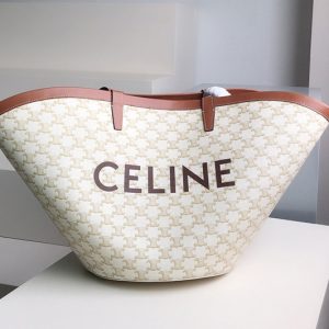 Replica Celine 196262 LARGE COUFFIN IN CANVAS AND CELINE PRINT on White triomphe canvas and calfskin