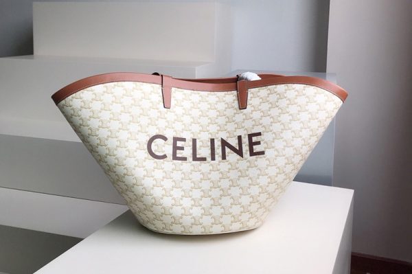 Replica Celine 196262 LARGE COUFFIN IN CANVAS AND CELINE PRINT on White triomphe canvas and calfskin