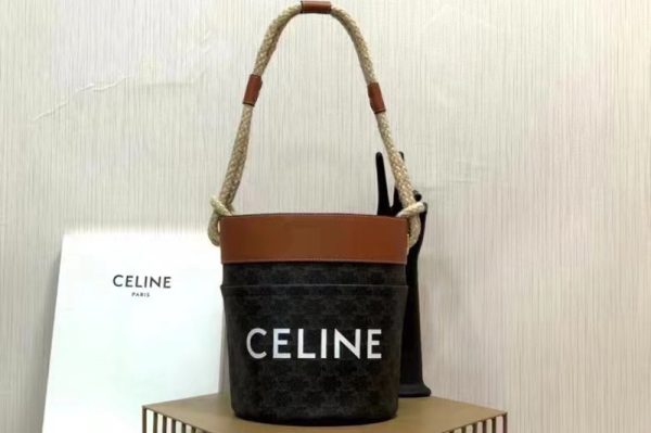 Replica Celine 196272 BUCKET CELINE IN TRIOMPHE CANVAS WITH CELINE PRINT Tan