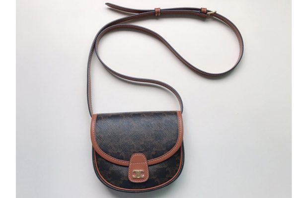 Replica Celine 196702 mini Besace bag in Brown TRIOMPHE CANVAS AND CALFSKIN