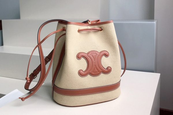 Replica Celine 196752 Seau Marin bag in Textile and Calfskin - Natural / Tan