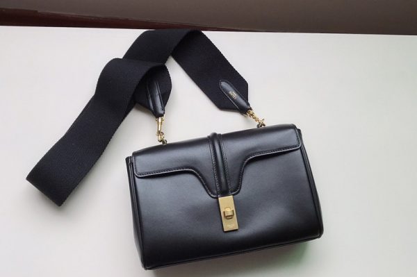 Replica Celine 196853 TEEN SOFT 16 Bag IN Black SMOOTH CALFSKIN