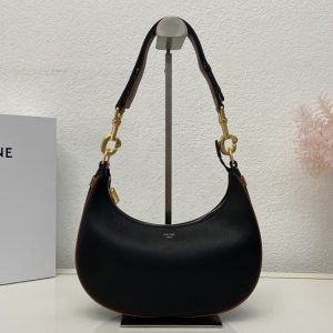 Replica Celine 196923 MEDIUM STRAP AVA BAG IN BLACK / TAN SMOOTH CALFSKIN