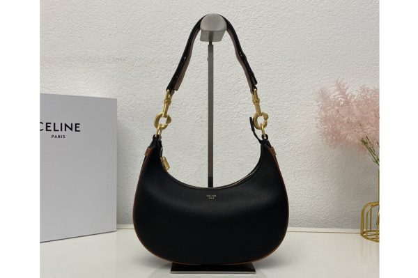 Replica Celine 196923 MEDIUM STRAP AVA BAG IN BLACK / TAN SMOOTH CALFSKIN