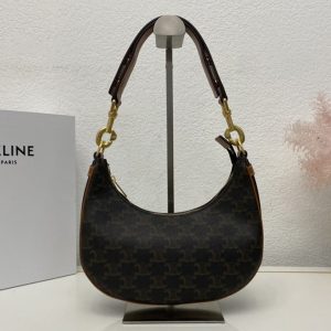 Replica Celine 196923 AVA BAG IN TRIOMPHE CANVAS AND CALFSKIN Brown