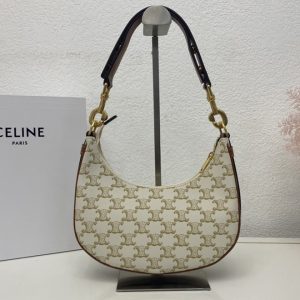 Replica Celine 196923 AVA BAG IN White TRIOMPHE CANVAS AND CALFSKIN