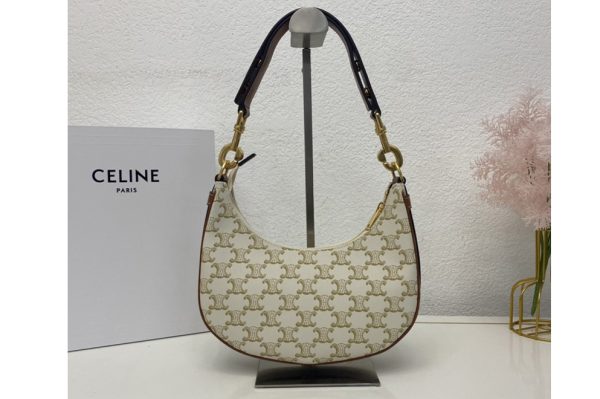 Replica Celine 196923 AVA BAG IN White TRIOMPHE CANVAS AND CALFSKIN