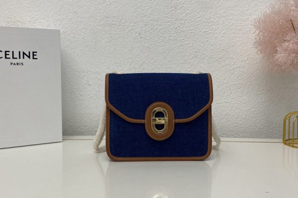 Replica Celine 196942 CLUTCH SULKY IN DENIM AND CALFSKIN NAVY / TAN