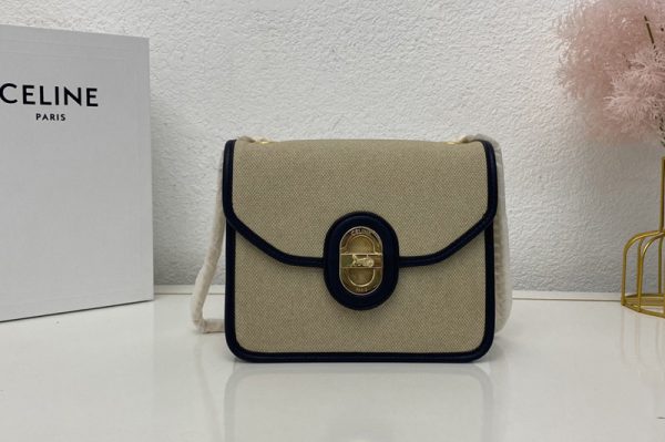 Replica Celine 196942 CLUTCH SULKY IN VANILLA/NAVY TEXTILE AND CALFSKIN