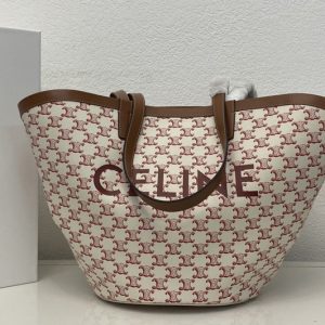 Replica Celine 196952 MEDIUM COUFFIN BAG IN Red TRIOMPHE CANVAS CELINE PRINT