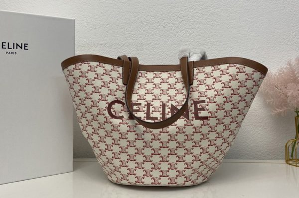 Replica Celine 196952 MEDIUM COUFFIN BAG IN Red TRIOMPHE CANVAS CELINE PRINT