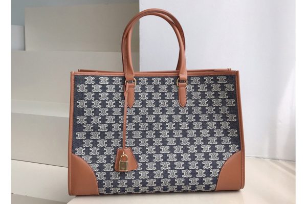 Replica Celine 197002 HORIZONTAL CABAS bag IN NAVY BLUE TEXTILE WITH TRIOMPHE EMBROIDERY