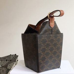 Replica Celine 197142 STRAP BOX IN TRIOMPHE CANVAS AND CALFSKIN Tan