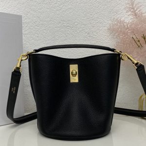 Replica Celine 197573 TEEN BUCKET 16 Bag IN Black SMOOTH CALFSKIN