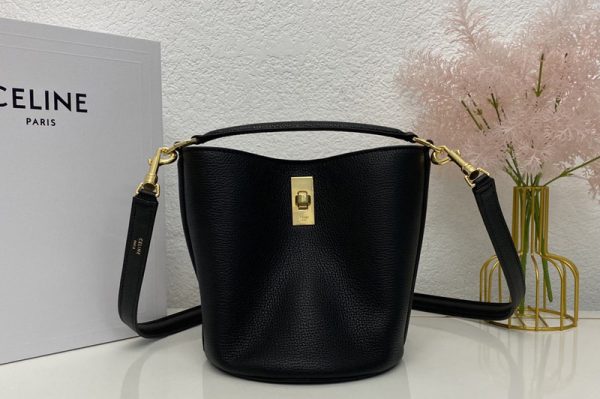 Replica Celine 197573 TEEN BUCKET 16 Bag IN Black SMOOTH CALFSKIN