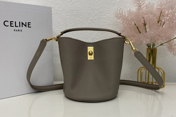 Replica Celine 197573 TEEN BUCKET 16 Bag IN Grey SMOOTH CALFSKIN