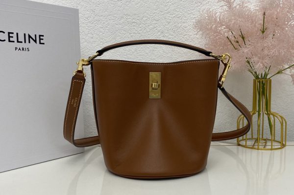 Replica Celine 197573 TEEN BUCKET 16 Bag IN Tan SMOOTH CALFSKIN