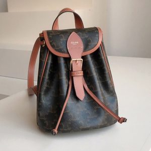 Replica Celine 197662 MINI BACKPACK FOLCO IN TRIOMPHE CANVAS AND TAN CALFSKIN