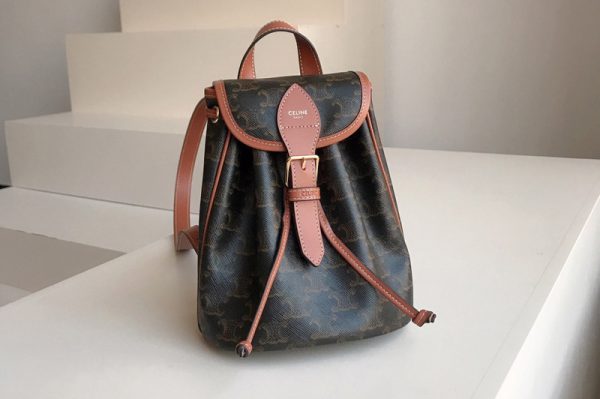 Replica Celine 197662 MINI BACKPACK FOLCO IN TRIOMPHE CANVAS AND TAN CALFSKIN