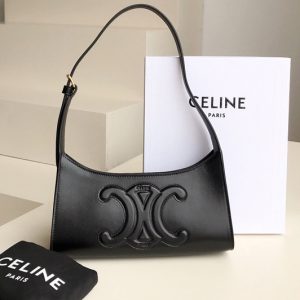 Replica Celine 198153 SHOULDER BAG CUIR TRIOMPHE IN Black SMOOTH CALFSKIN