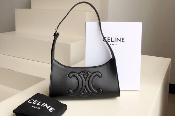 Replica Celine 198153 SHOULDER BAG CUIR TRIOMPHE IN Black SMOOTH CALFSKIN