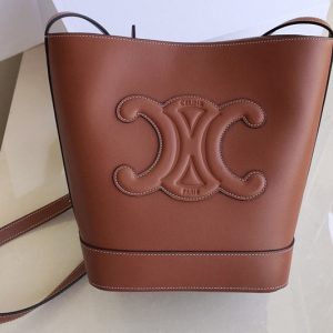 Replica Celine 198243 SMALL BUCKET CUIR TRIOMPHE IN Brown SMOOTH CALFSKIN