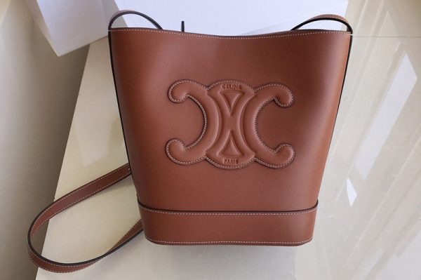 Replica Celine 198243 SMALL BUCKET CUIR TRIOMPHE IN Brown SMOOTH CALFSKIN