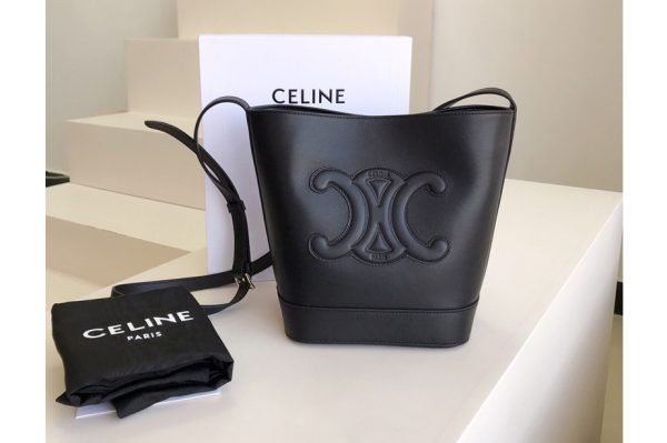 Replica Celine 198243 SMALL BUCKET CUIR TRIOMPHE IN BLACK SMOOTH CALFSKIN