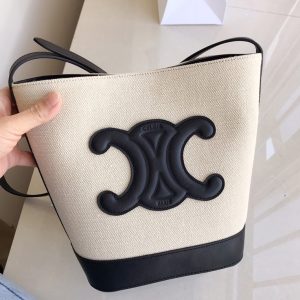 Replica Celine 198242 SMALL BUCKET CUIR TRIOMPHE IN VANILLA / BLACK TEXTILE AND CALFSKIN