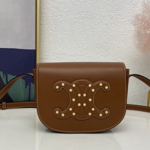 Replica Celine 198263 FOLCO CUIR TRIOMPHE IN Tan SMOOTH CALFSKIN WITH STUDS