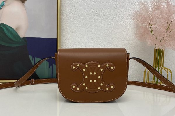 Replica Celine 198263 FOLCO CUIR TRIOMPHE IN Tan SMOOTH CALFSKIN WITH STUDS