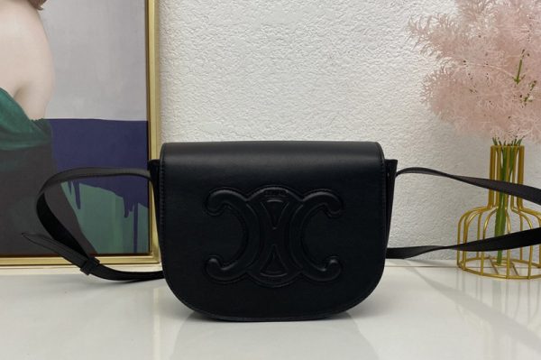 Replica Celine 198263 FOLCO CUIR TRIOMPHE IN Black SMOOTH CALFSKIN