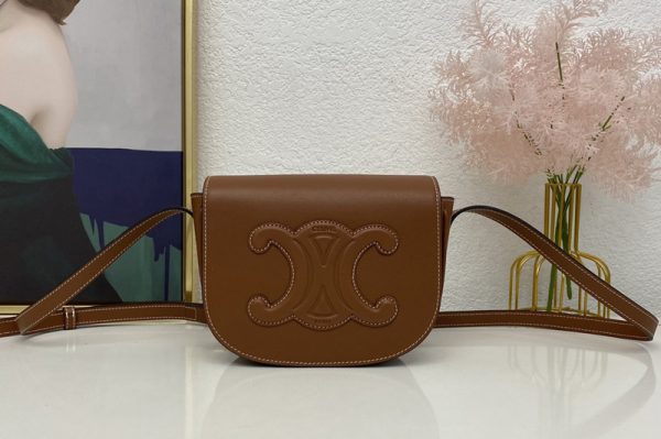 Replica Celine 198263 FOLCO CUIR TRIOMPHE IN Brown SMOOTH CALFSKIN